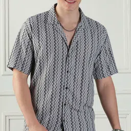 SWADESI STUFF Chevron Printed Spread Collar Comfort Casual Shirt-image-43
