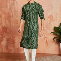VASTRAMAY Bandhani Printed Mandarin Collar Straight Kurta With Trouser-picture-29