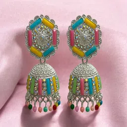AccessHer Artificial Stones Studded & Pearls Beaded Dome Shaped Jhumkas-7