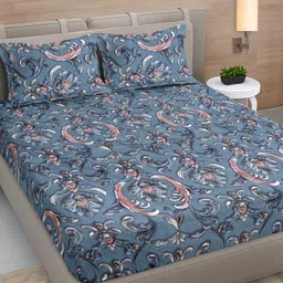 Myntra Elegant Homes Blue & Pink Ethnic Printed 300 TC King Bedsheet Set 2.50 m x 2.25 m-image-84