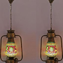 Somil Vintage Kerosene Lantern Style Hanging Lamp, LED Compatible with Multicolor Metal Fixture. B22 (Pin Type) Holder, Dimensions: 20 X 13 X 70 Cm, Pack of 2-image-91