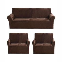 GIFTS ISLAND Brown Solid Polyester 3 Piece Sofa Cover With Arms-image-93