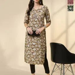 HERE&NOW Selection Of 3 Floral Printed Round Neck Straight Kurtas-picture-41