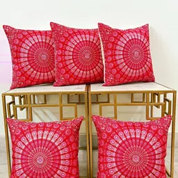 DIHIKA Pink & White Set of 5 Ethnic Motifs Square Cushion Covers-23