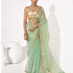 Kalista Solid Embellished Organza Saree-18