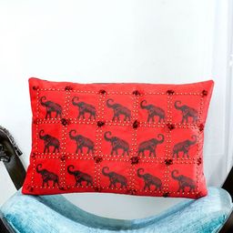 Mid July Home Red & Black Abstract Printed Velvet Rectangle Cushion Covers-19