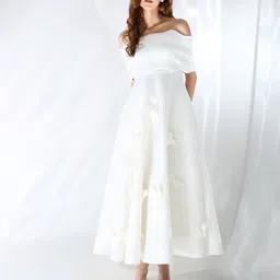 OZEQO Off-Shoulder Applique Scuba Fit & Flare Maxi Dress-image-32