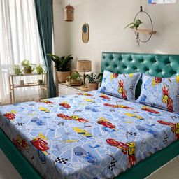KLOTTHE Blue Printed 400 TC Pure Cotton Double King Bedsheet & 2 Pillow Covers-image-55
