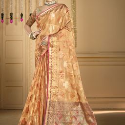 SANGAM PRINTS Woven Design Zari Organza Designer Tussar Saree-image-47