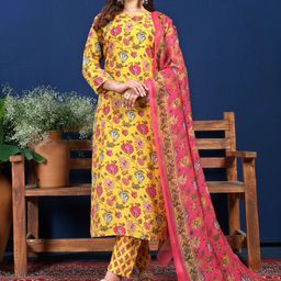 Anouk Women Floral Printed Regular Kurti with Trousers & With Dupatta-0