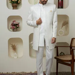 Dulha Ghar Men Solid Silk Kurta with Pyjamas & Jacket-image-27