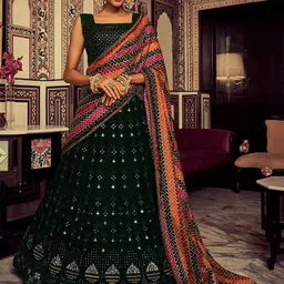 FABPIXEL Embroidered Sequinned Semi-Stitched Lehenga & Unstitched Blouse With Dupatta-image-47