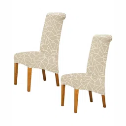 HOKIPO Beige & White 2 Pieces Printed Dining Chair Covers-image-83