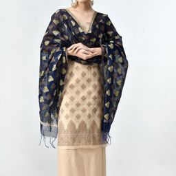 THE WEAVERS SHOP BY RAAVI Geometric Woven Design Chanderi Cotton Unstitched Dress Material-7