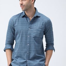 BARE BROWN Men Cutaway Collar Checked Cotton Slim Fit Casual Shirt-image-104