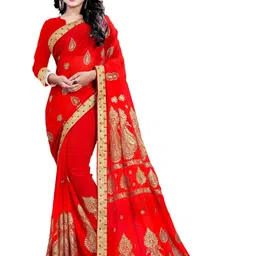 jayant creation Red Poly Georgette Sarees-picture-0