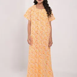 Apratim Women Floral Printed Everyday Maxi Pure Cotton Nightdress-image-92