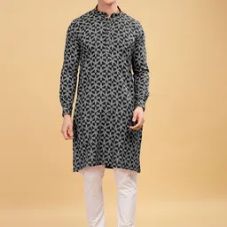Anouk Black Geometric Woven Design Mandarin Collar Straight Kurta-image-96