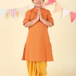 Fabindia Boys Floral Printed Straight Mandarin Collar Cotton Straight Kurta-29