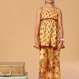 The Mini Trunk Girls Floral Printed Regular Kurti with Palazzos-image-91