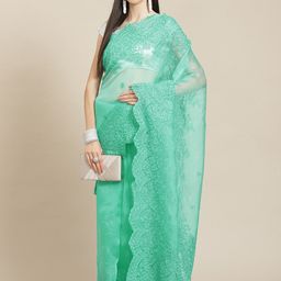 Anouk Floral Embroidered Organza Saree-image-18