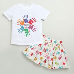 ZIP ZAP ZOOP Girls Printed T-shirt with Skirt-22