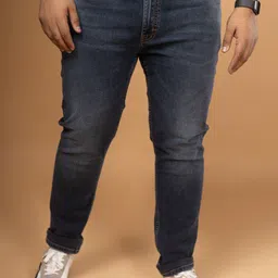 Sizeupp Men Cotton Slim Fit Slash Knee Light Fade Jeans-image-85