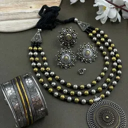 NAMAN ARTS Silver-Plated Oxidised Jewellery Set-image-48
