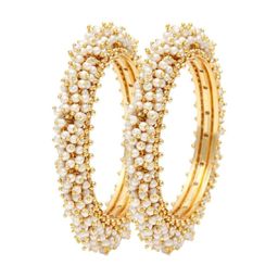 Align Pack Of 2 Gold-Plated Pearls eaded Bangles-image-6