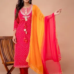 GEKHA Ethnic Motif Printed Gotta Patti Embellished Kurta With Trouser & Dupatta-picture-12