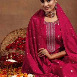 gerua by libas Libas Ethnic Motifs Embroidered Sequinned Straight Kurta With Salwar & Dupatta image 4