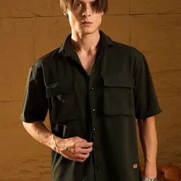 DENNISON Men Relaxed Spread Collar Textured Oversized Casual Shirt-image-32