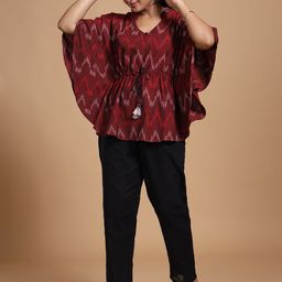 Taavi Women Ikat Pure Cotton Kurti With Batwing Sleeves-picture-6