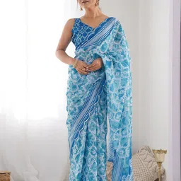ODETTE Sky Georgette Printed Saree For Women-image-84