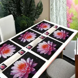 REVEXO 6Pc Black & Pink Printed Rectangle Costers & Table Placemats-22
