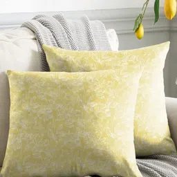 Aura Yellow & White 2 Pieces Floral Printed Square Cushion Covers-11