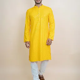 KUNDALI KAKSHAY Geometric Embroidered Sequinned Mandarin Collar Straight Kurta-image-67