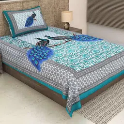 Jaipuri Printed Single Bed Bedsheet with Pillow Cover-image-89
