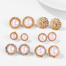 DressBerry Gold-Toned Set Of 6 Stone Studded & Beaded Contemporary Studs Earrings-13
