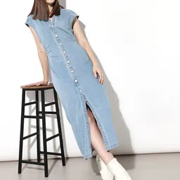 ONLY Women Solid Printed Denim Bodycon Midi Dress-image-38