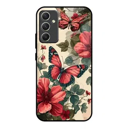 QRIOH Floral Samsung Galaxy A34 5G Papillon Rouge Glass Back Case Mobile Accessorie-picture-35