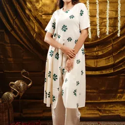 NEXSTYLO Women Floral Regular Pure Cotton Straight Kurta with Palazzos-picture-3