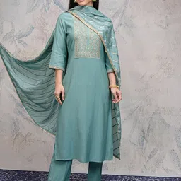 Vishudh Women Floral Yoke Design Regular Sequinned Kurta with Palazzos & With Dupatta-10
