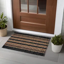 Kuber Industries Pink & Brown 2 Pieces Textured Cotton Anti-Slip Doormats-98