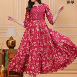 Da Vastraagaar Floral Printed Notch Neck Pure Cotton Anarkali Kurta-picture-15