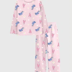 Nap Chief Girls Pure Cotton Bunny Floral AOP Pajama Set Night suit-picture-49