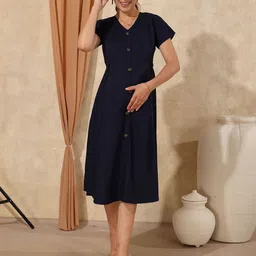EASY MOM Women Sleeve Maternity Shirt Midi Dress-picture-9