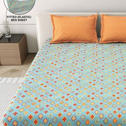 DREAM WEAVERZ Blue & Red Floral 260 TC King Bedsheet with 2 Pillow Covers-image-62