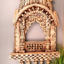 apka mart White & Brown Textured Wooden Jharokha Wall Decor-image-12