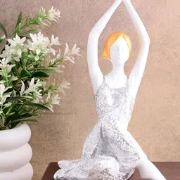 Zart White & Silver-Toned Textured Yoga Lady Showpiece-image-29